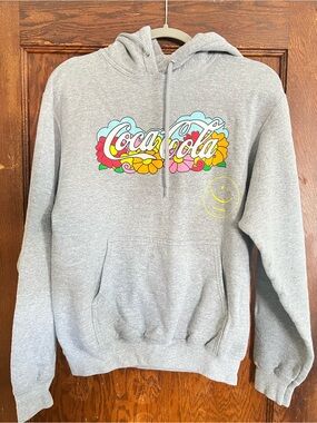 Coca Cola Gray Crewneck Hoodie with Colorful Floral Logo